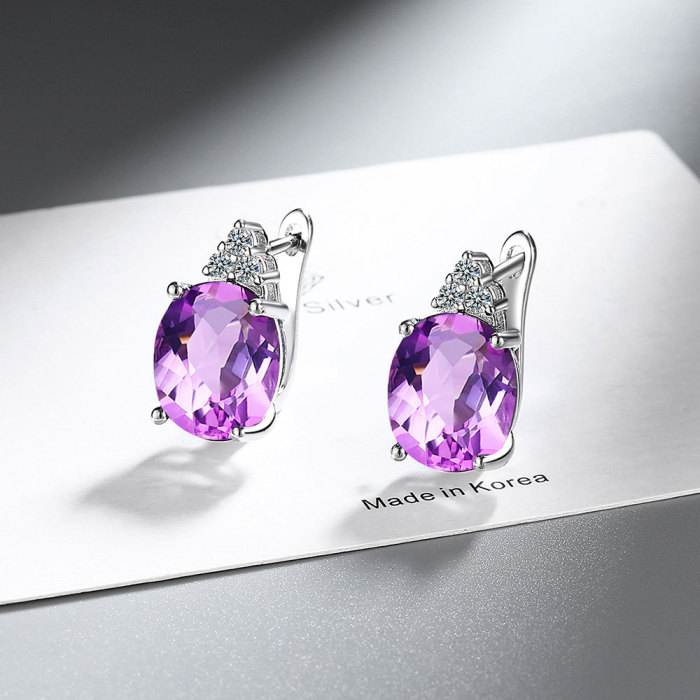 High-Grade Inlaid Egg-Shaped Zircon  Earrings