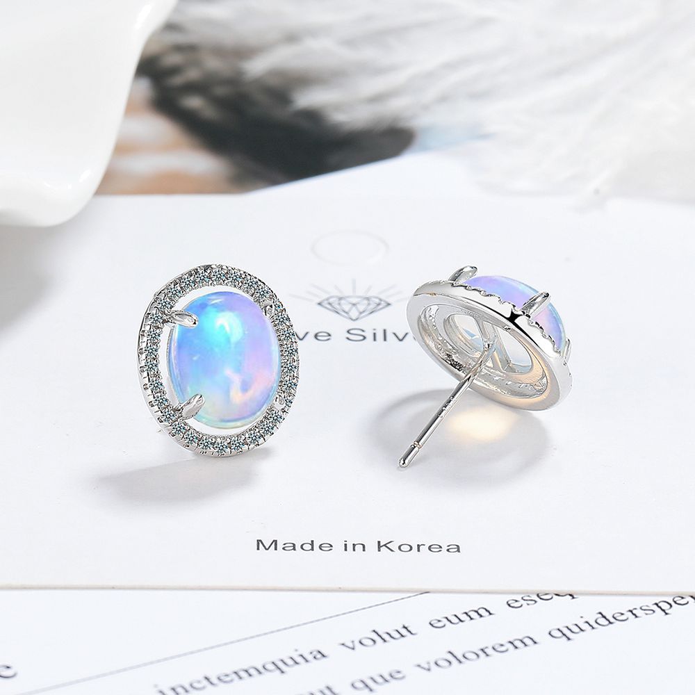 Opal Inlaid Ear Studs Women