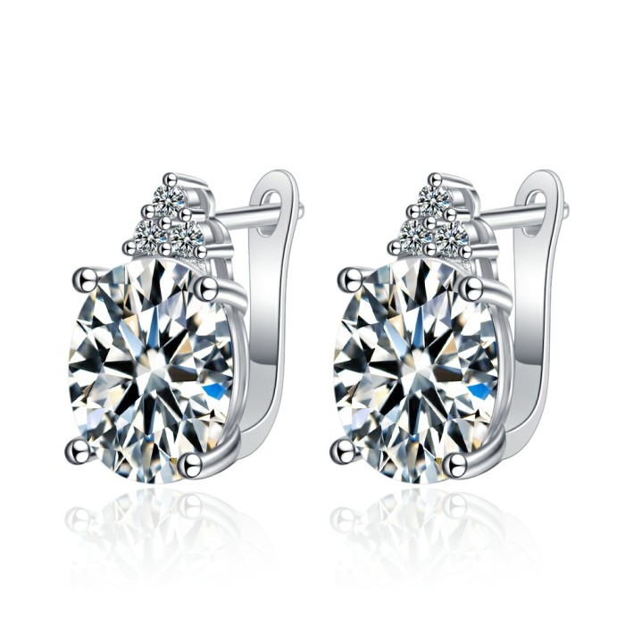 High-Grade Inlaid Egg-Shaped Zircon  Earrings