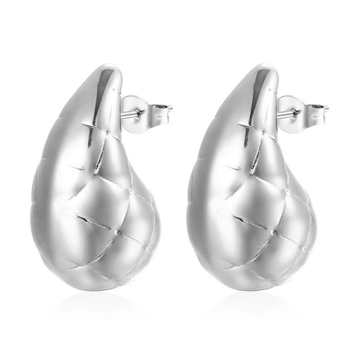 Stainless Steel Mesh Plaid Hollow Water Drop Earrings