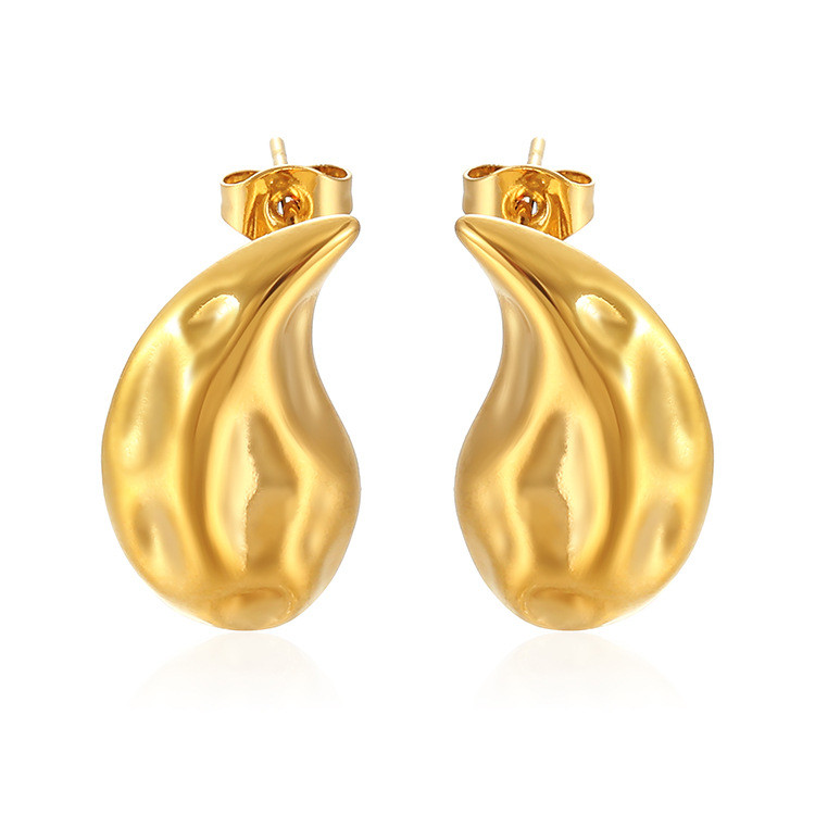 Water Drop Shape Hammered Stainless Steel Earrings