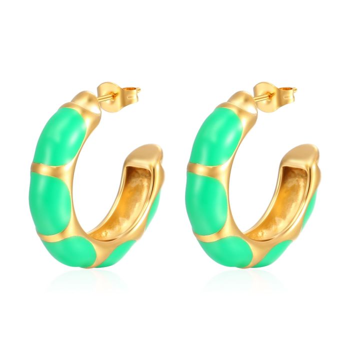 Creative Colorful Oil Necklace C- Shaped Earrings Stainless Steel
