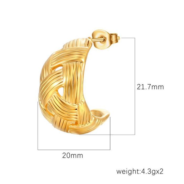 Grid Pattern Semicircle Stainless Steel Earrings