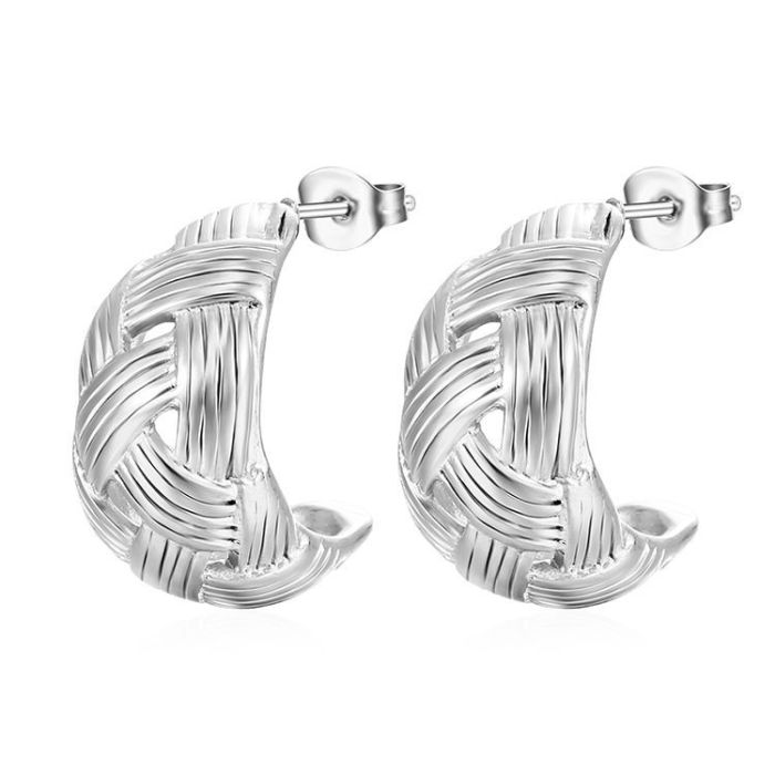 Grid Pattern Semicircle Stainless Steel Earrings