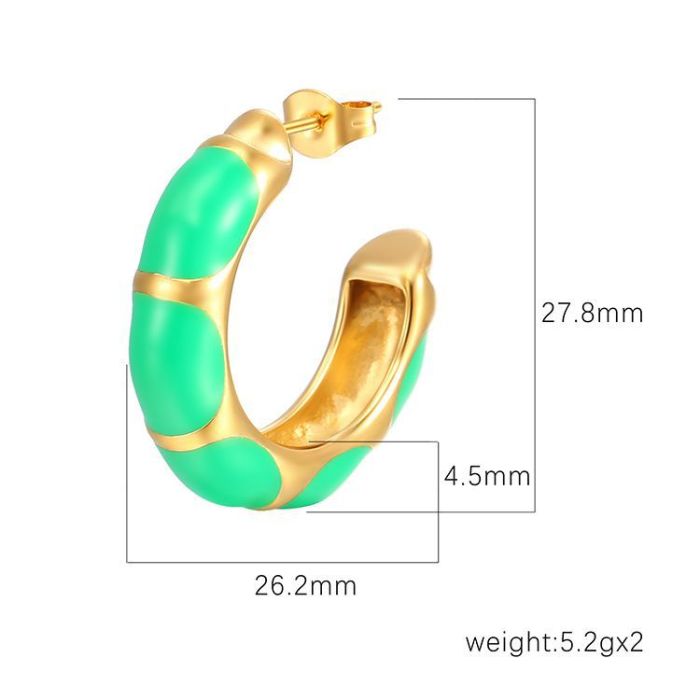 Creative Colorful Oil Necklace C- Shaped Earrings Stainless Steel