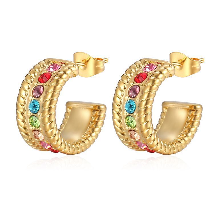 Retro Stainless Steel Rhinestone Earrings