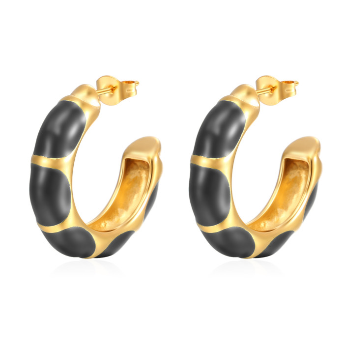 Creative Colorful Oil Necklace C- Shaped Earrings Stainless Steel