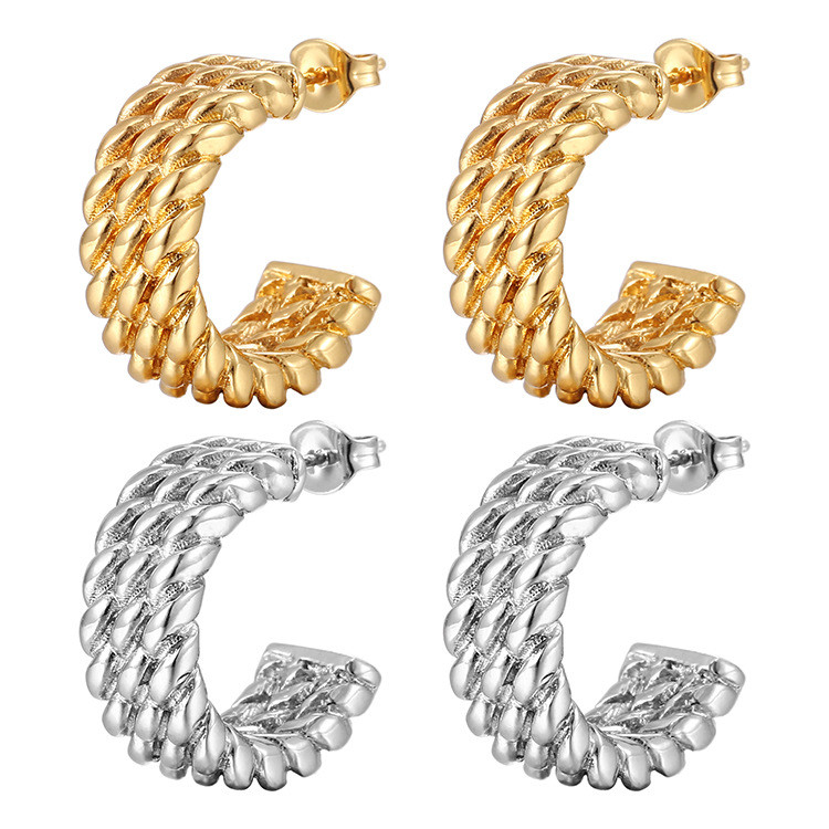 Stainless Steel Fashion C- Shaped Twist Earrings