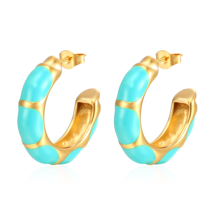 Creative Colorful Oil Necklace C- Shaped Earrings Stainless Steel