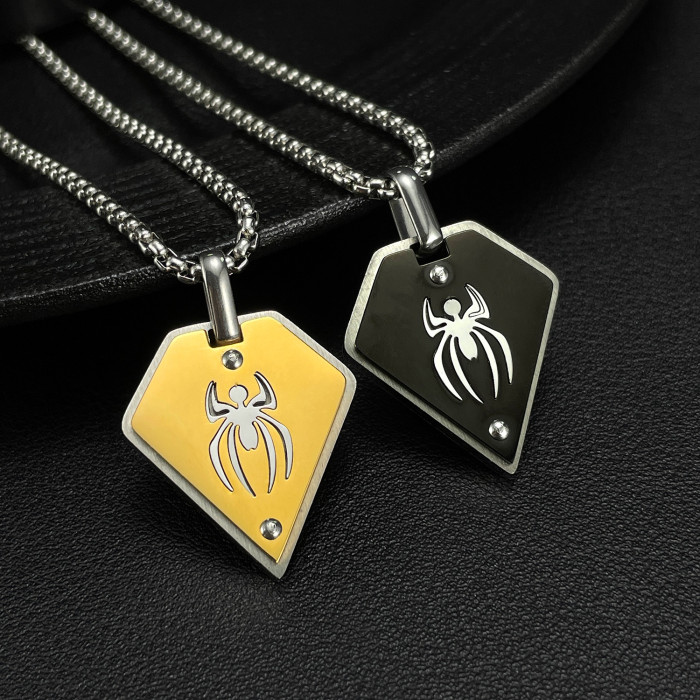 Retro Hip Hop Stainless Steel Simple Geometric Spider Pendant Men's Necklace
