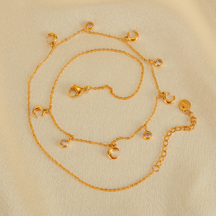Niche Temperament Simple Stainless Steel Moon Pendant Inlaid Zircon Necklace Women