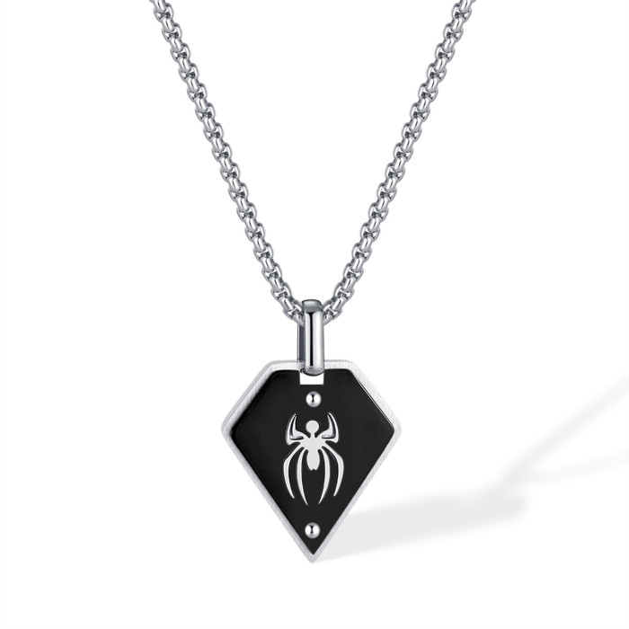 Retro Hip Hop Stainless Steel Simple Geometric Spider Pendant Men's Necklace
