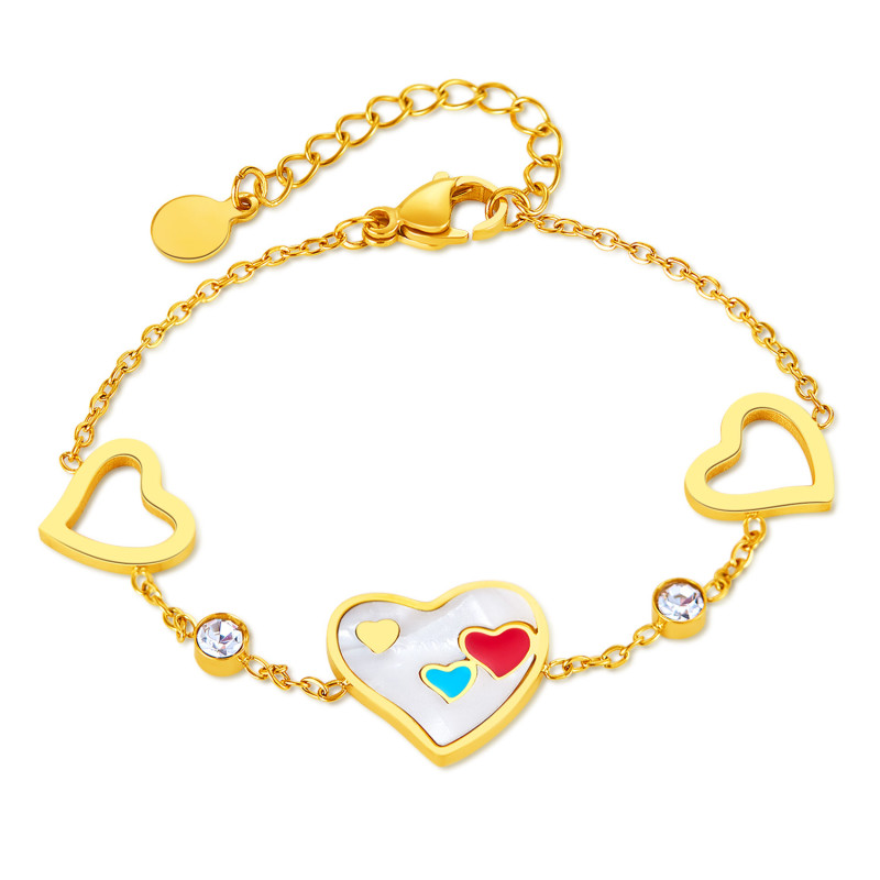 Hollow Ins Style Peach Heart European and American Stainless Steel Fashion Colored Loving Heart Bracelet for Women