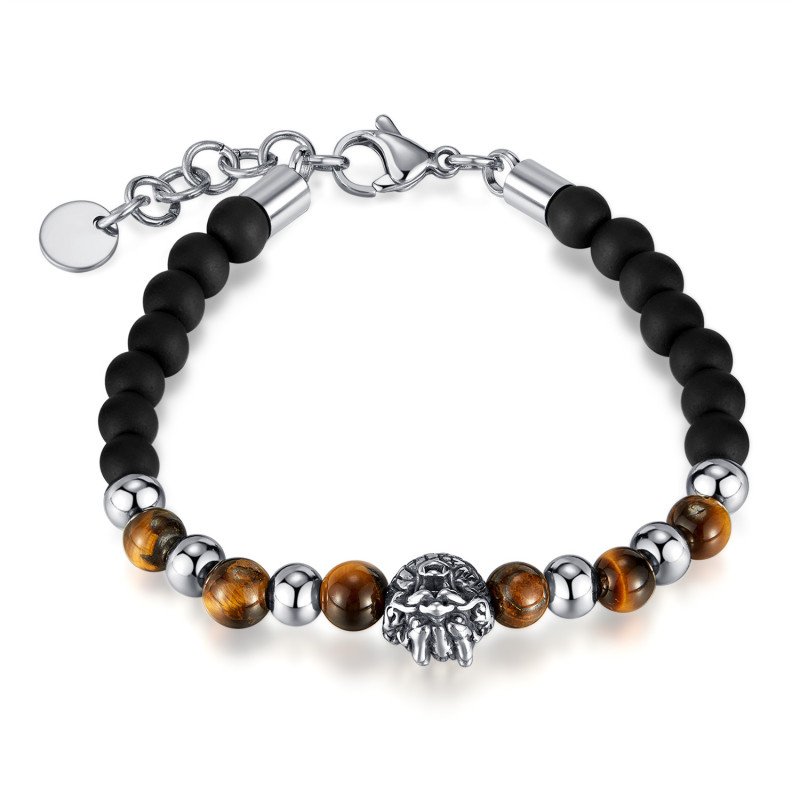 Hot Selling Stainless Steel Personalized Creative Retro Faucet Tigereye Beaded Men's Bracelet