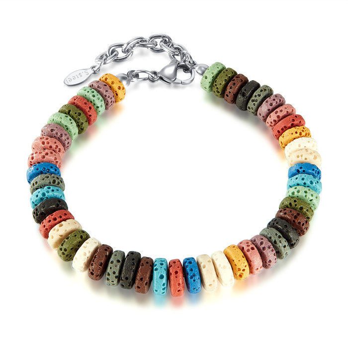 Design Stainless Steel Chain Color Volcanic Rock Men's and Women's Same Bracelet, Necklaces