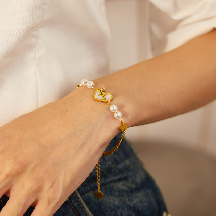 Pearl Bracelet Trendy Net Red Stainless Steel Irregular Heart Bracelet