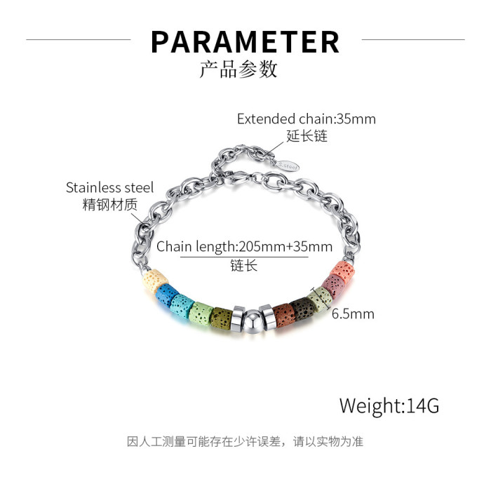 Personalized Creative Design Stainless Steel Chain Stitching Color Volcanic Stone Bracelet Men