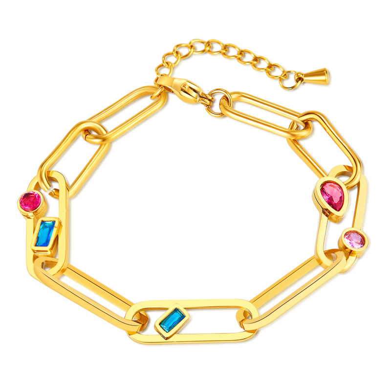 New Titanium Steel Paperback Buckle Bracelet Stainless Steel High-Grade Color Zircon Bracelet for Women