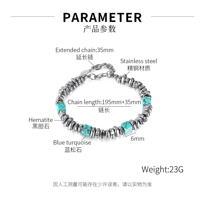Hot Fashion Stainless Steel Personality Design Turquoise Hematite Bracelet