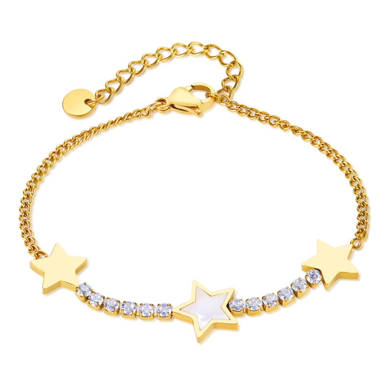 Zircon Chain Net Red High-Grade Stainless Steel Five-Pointed Star Bracelet for Women