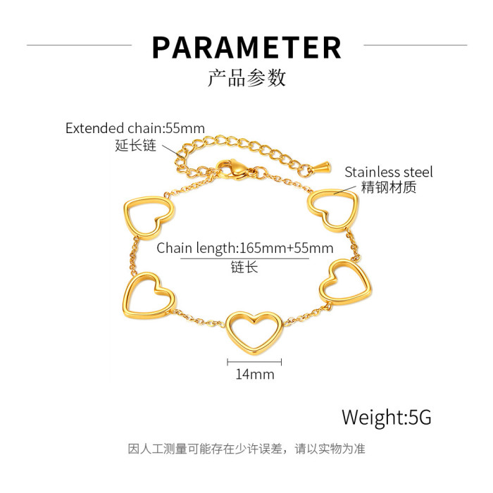 Titanium Steel Peach Heart Bracelet  Personalized Ins Style Stainless Steel Heart Bracelet Female