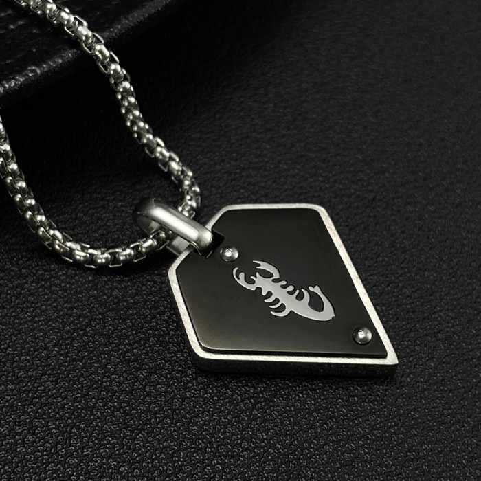New Personalized Stainless Steel Black Geometric Scorpion Pendant Necklace for Men