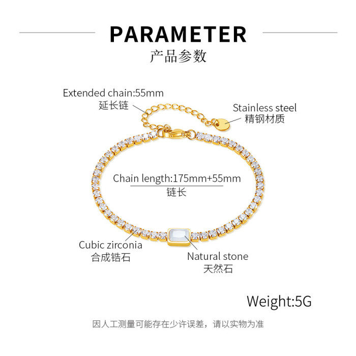 Zircon Chain Bracelet High-Grade Stainless Steel Gold-Plated Bracelet for Women