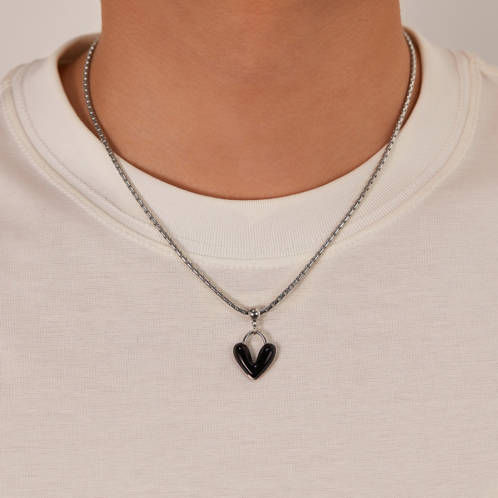 New Special-Interest Design Drop Oil Love Alloy Pendant Stainless Steel Necklace for Men