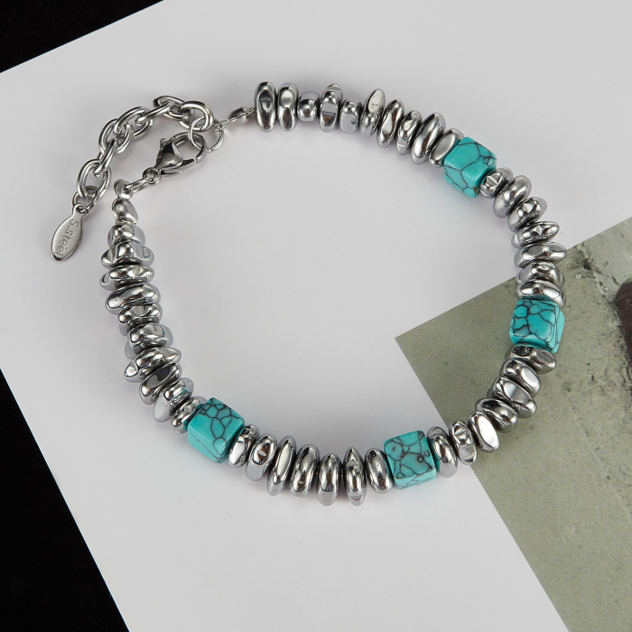Hot Fashion Stainless Steel Personality Design Turquoise Hematite Bracelet