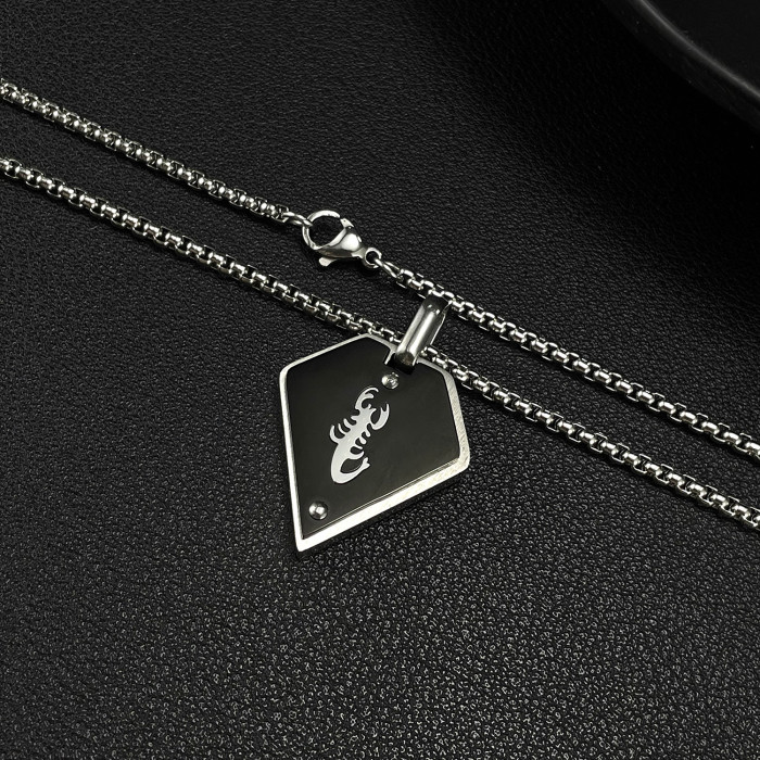New Personalized Stainless Steel Black Geometric Scorpion Pendant Necklace for Men