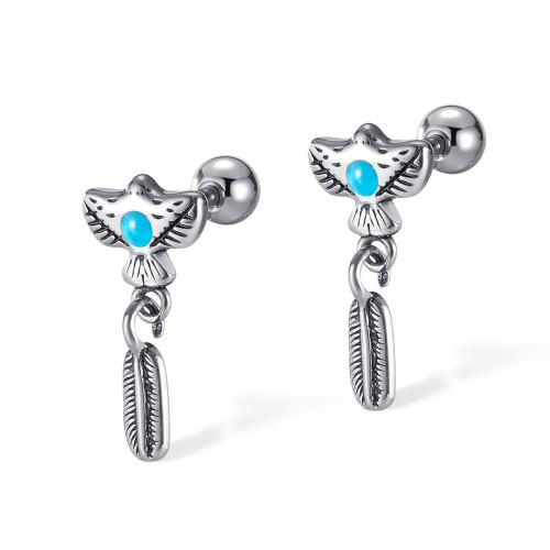 Hot Selling Stainless Steel Indian Style Eagle Feather Men's Earrings Earrings