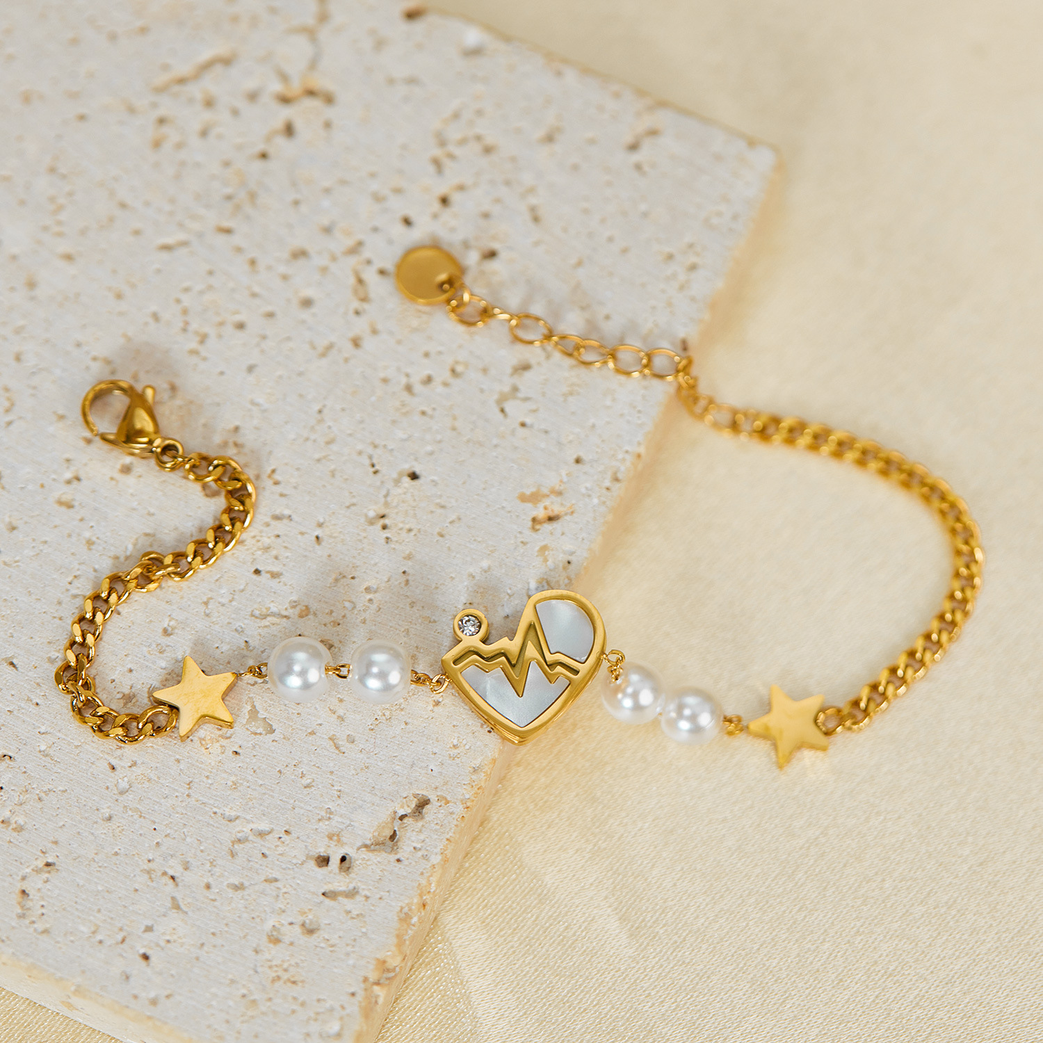 Pearl Bracelet Trendy Net Red Stainless Steel Irregular Heart Bracelet