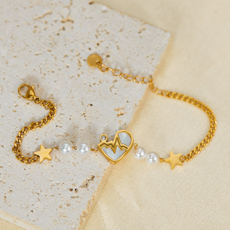 Pearl Bracelet Trendy Net Red Stainless Steel Irregular Heart Bracelet