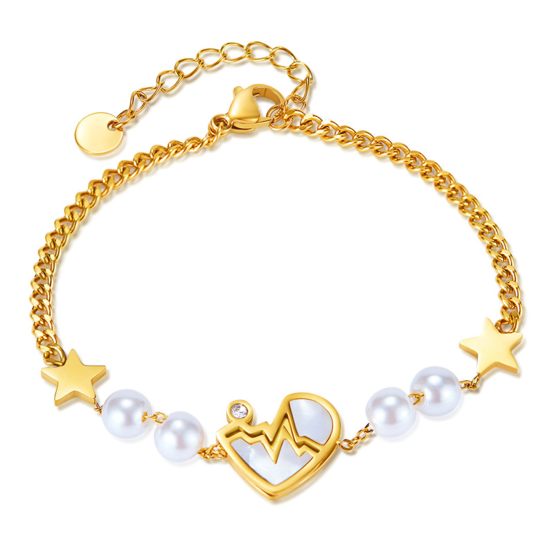Pearl Bracelet Trendy Net Red Stainless Steel Irregular Heart Bracelet