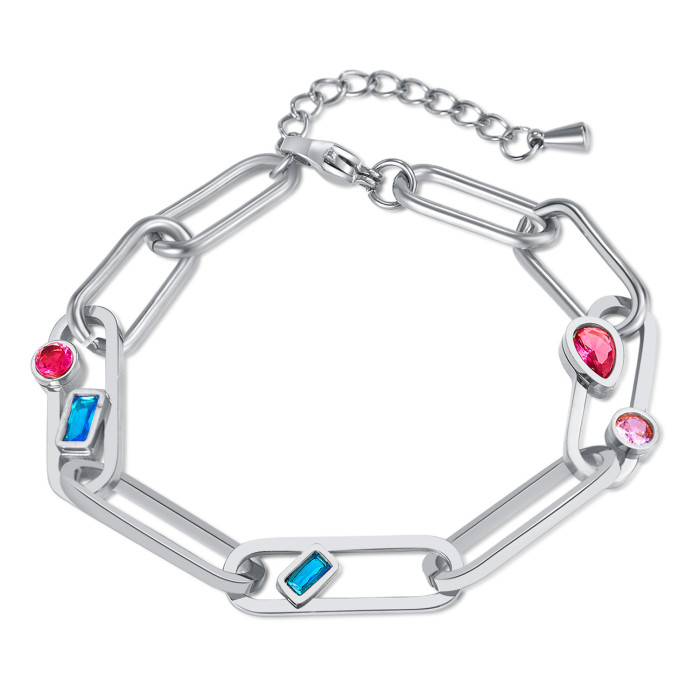 New Titanium Steel Paperback Buckle Bracelet Stainless Steel High-Grade Color Zircon Bracelet for Women