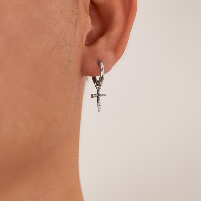 Unique Design Stainless Steel Nail Cross Men's Earrings Earrings