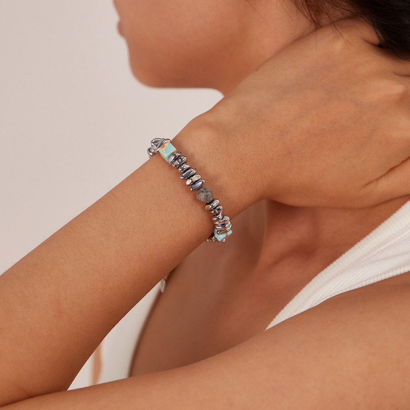 Personalized Fashion Creative Mt. Tai Stone Stitching Map Stone All-Match Stainless Steel Men and Women Bracelet
