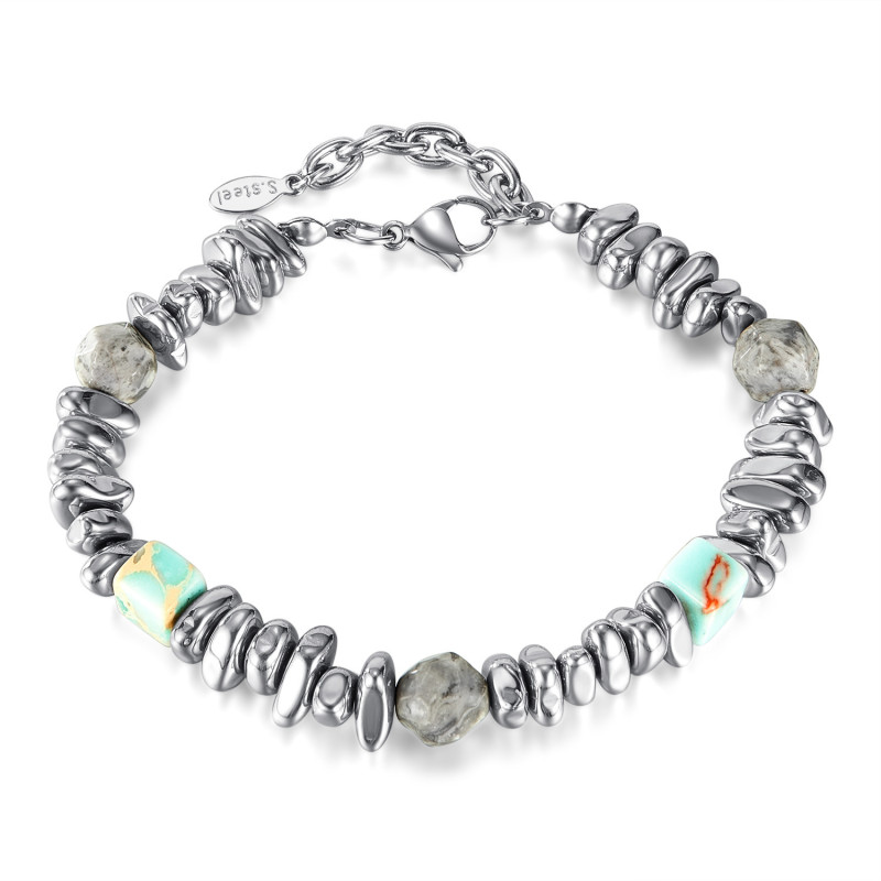 Personalized Fashion Creative Mt. Tai Stone Stitching Map Stone All-Match Stainless Steel Men and Women Bracelet