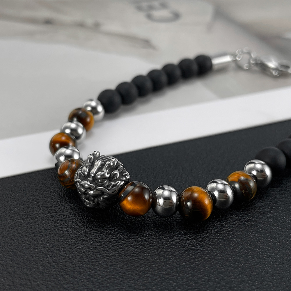 Hot Selling Stainless Steel Personalized Creative Retro Faucet Tigereye Beaded Men’s Bracelet