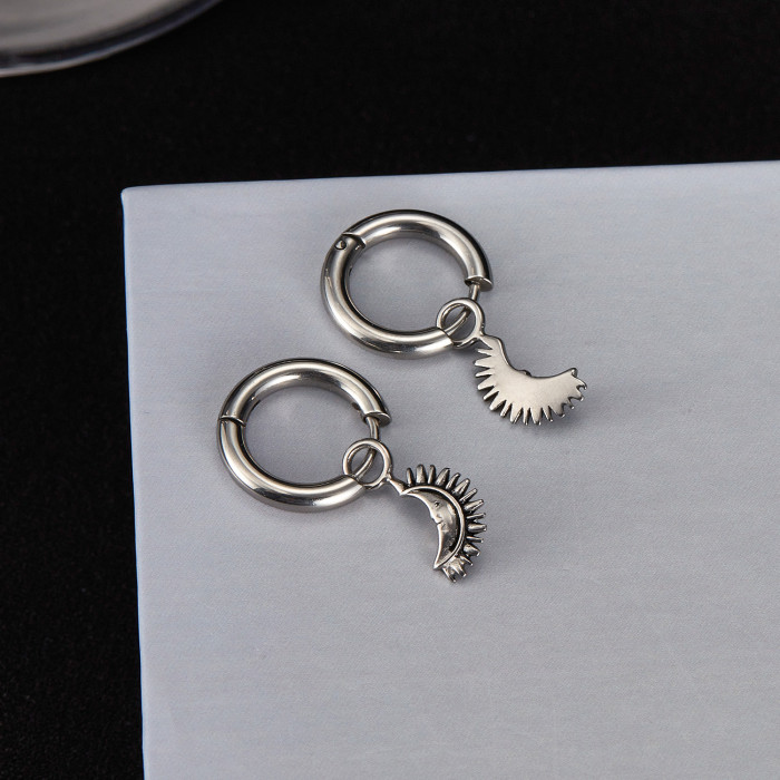 Retro Personalized Stainless Steel Design Moon Pendant Men's Earrings Wholesale