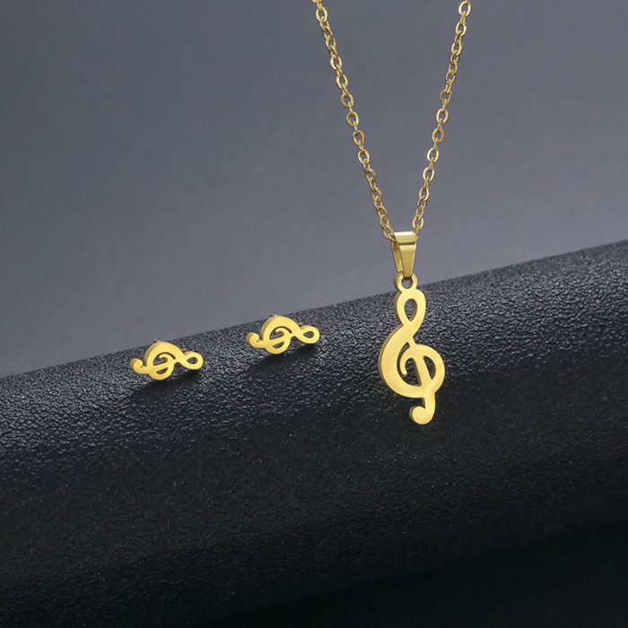 Fashion Stainless Steel Clavicle Necklace Female Note Necklace and Earring Suit