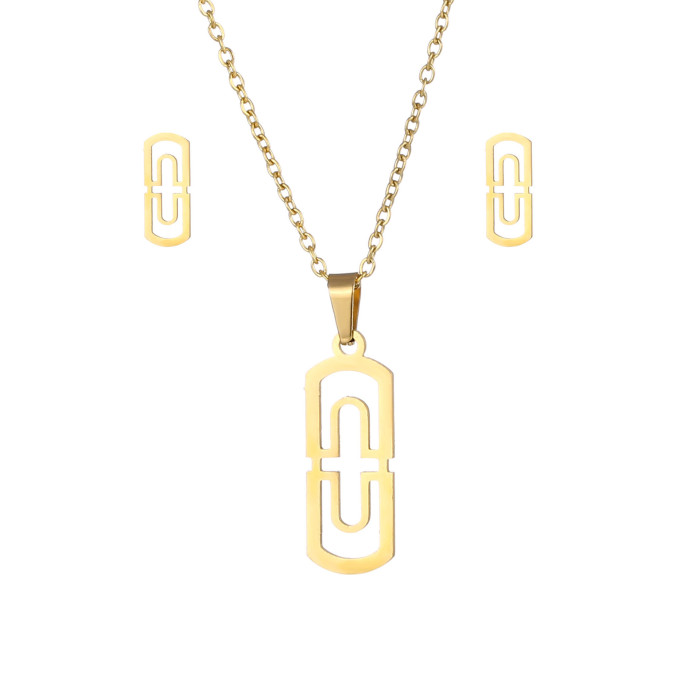 Clip Pendant Stainless Steel Necklace and Earrings Suite Clavicle Chain Two-Piece Accessories Batch