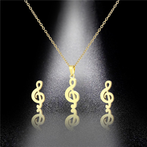 Fashion Stainless Steel Clavicle Necklace Female Note Necklace and Earring Suit