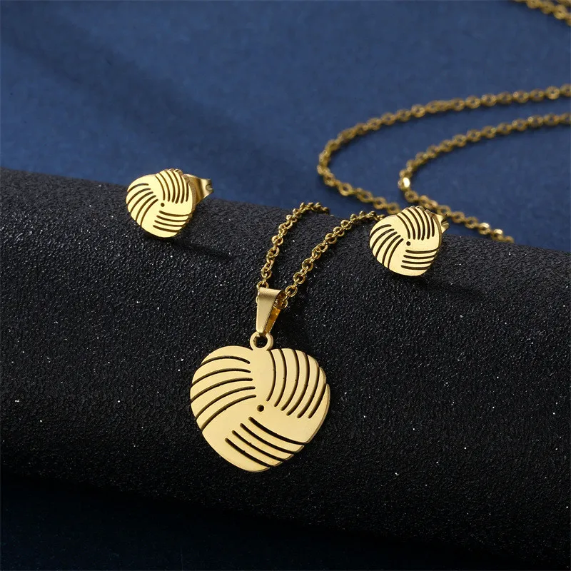 Gold Love Stainless Steel Necklace and Earring Suit Love Pendant Ornaments Female Christmas Gift