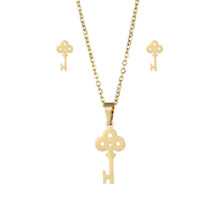 Stainless Steel Key Pendant Necklace and Earring Suit Fashion for Girlfriend Couple Christmas Birthday Gift Steel Ornaments