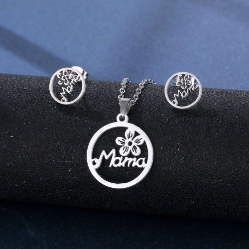 Mother's Day Mama Stainless Steel Necklace Necklace and Earrings Suite Women's Clavicle Chain Jewelry