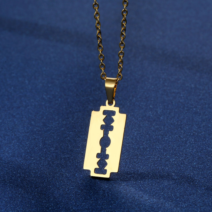 Simple Golden Blade Pendant Clavicle Chain Stainless Steel Creative Personality Fashion Necklace Ear Stud Suit