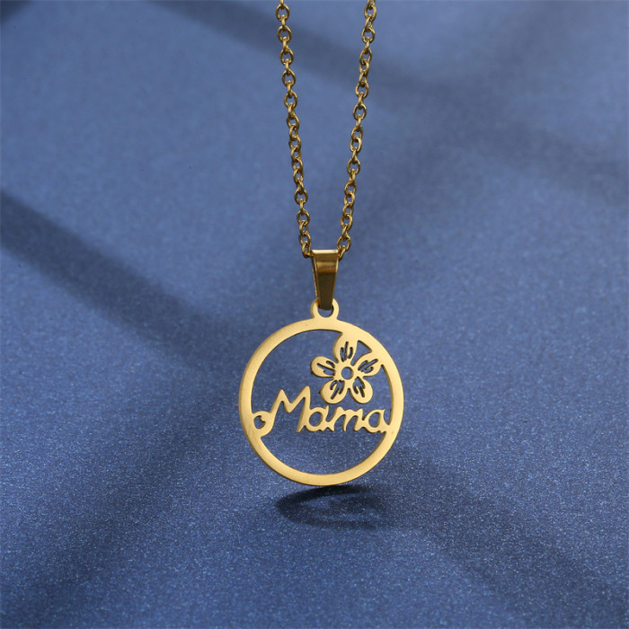 Amazon New Flower Mama Stainless Steel Necklace and Earring Suit Female Pendant Mother's Day Gift