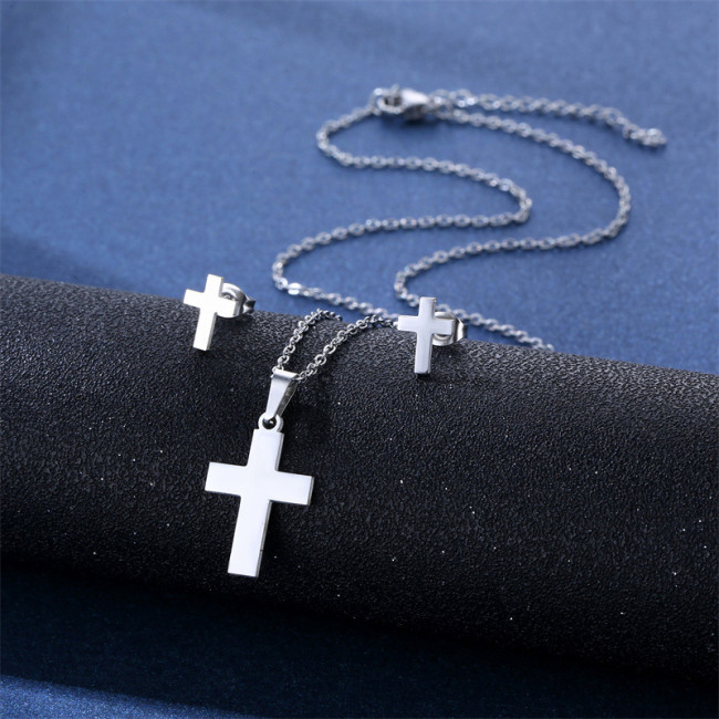 Glossy Hip Hop Necklace Earings Set Female Cross Hiphop Pendant