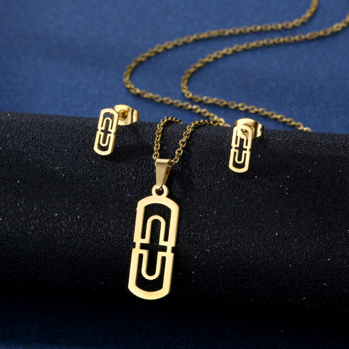 Clip Pendant Stainless Steel Necklace and Earrings Suite Clavicle Chain Two-Piece Accessories Batch